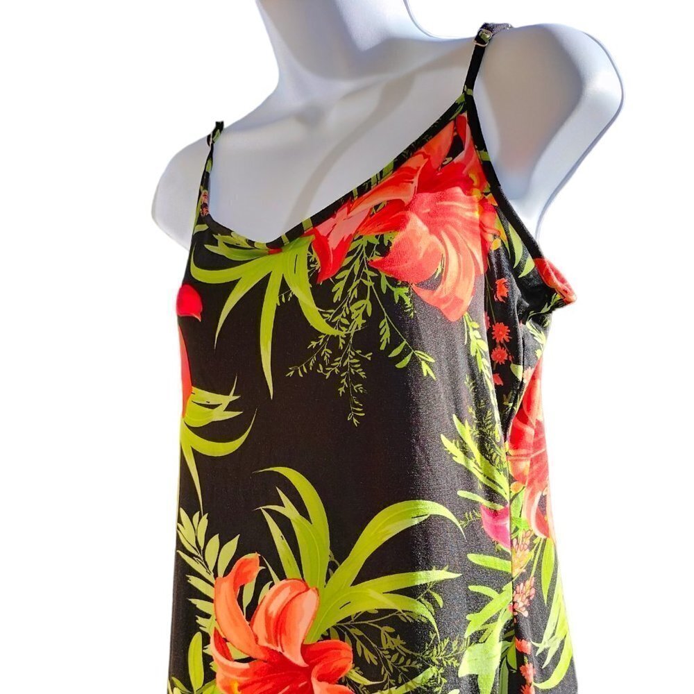 (355)Absolutely Love It Women's Black Tropical Cami Dress Size XL
